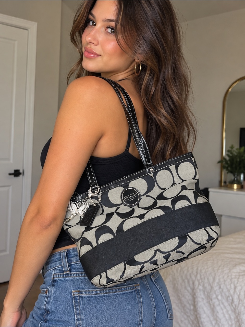 Coach Black & Gray Signature Canvas Tote